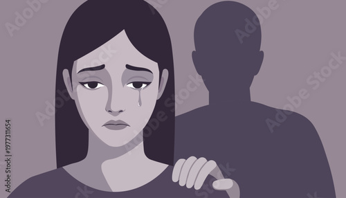 Sad Woman with Shadow Figure Emotional Support Mental Health