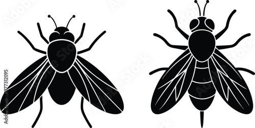 Fly Silhouette Set Insect Pest Vector Icon Illustration