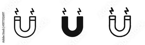 Magnet icons set in outline, solid, and hand-drawn style