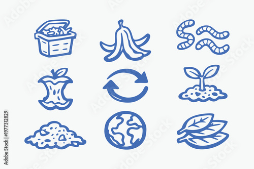 Eco-Friendly Composting and Organic Waste Icon Set