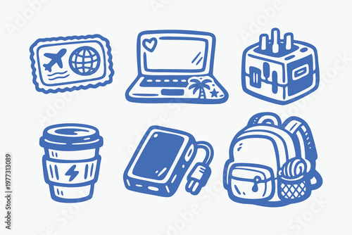Digital Nomad and Travel Doodle Icon Set
