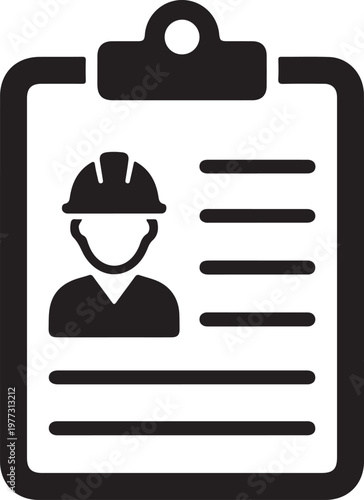 Clipboard with hard hat symbol and checklist representing construction safety inspection or worker assessment