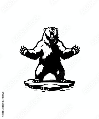 angry polar bear roaring on ice floe vector illustration