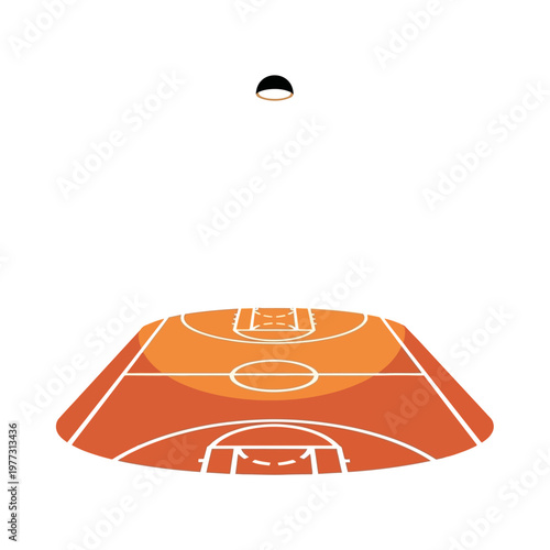 Basketball court with hoop and ball, sports concept, isolated on white background