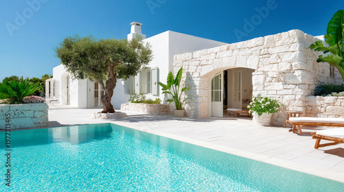 luxury modern stone villa with a swimming pool. Mediterranean Vacation 