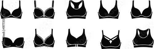 Photos Bra silhouette set, lingerie vector icons, underwear illustration artwork, fashi
