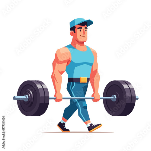 Muscular Man Lifting Heavy Barbell Weight for Strength Training and Fitness