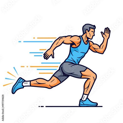 Fit Man Sprinting Fast with Speed Lines, Dynamic Motion Illustration