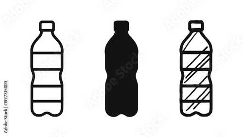 Plastic Water Bottle Icons Set - Beverage and Recycling Symbol