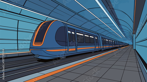 Modern Subway Train in Illuminated Station