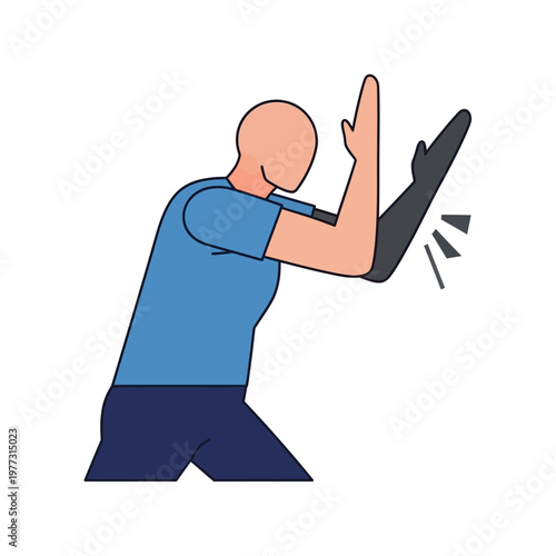 Person's arm hitting a wall, vector illustration, injury concept