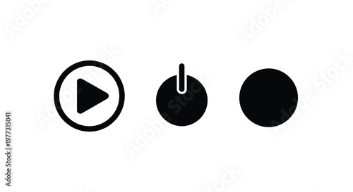 Three black circular icons representing media controls silhouette