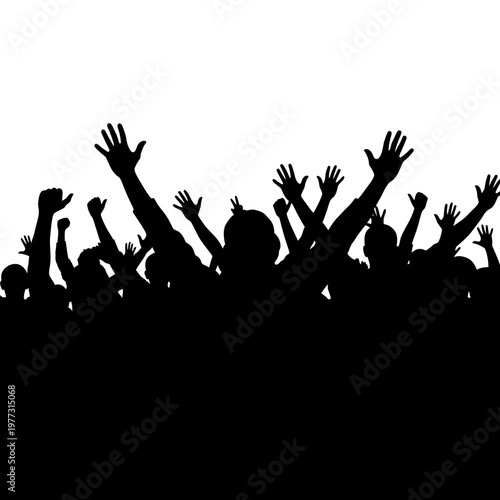 Silhouette Crowd Hands Up, Cheering Audience, Festival Celebration