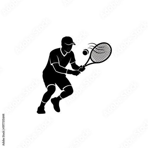 Tennis Player Silhouette Swinging Racket at Ball