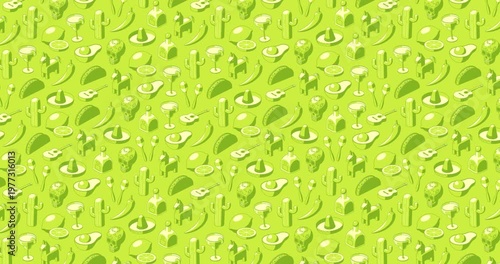 Subtle green on green background animation of Cinco de Mayo icons