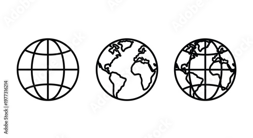 Three globes with continental outlines in a minimalist silhouette