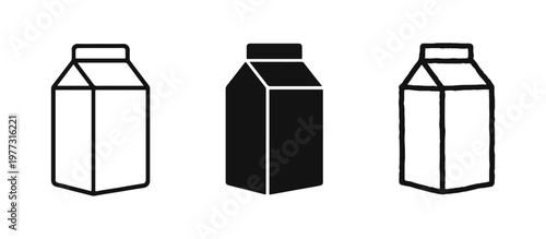 Milk Carton Packaging Icons Set - Dairy and Beverage Symbol