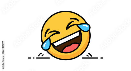 Laughing Emoji Face Icon, Tears of Joy, Hilarious Emotion, Isolated on White Background