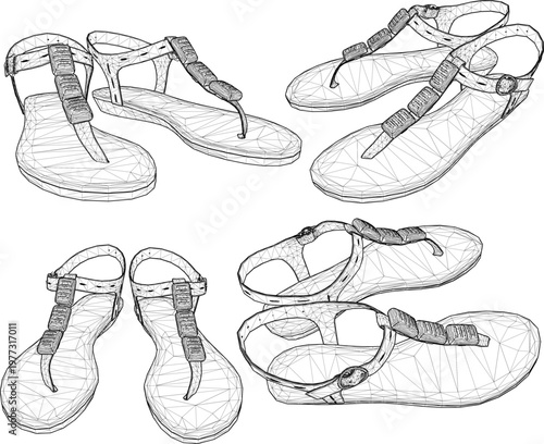 vector sketch illustration silhouette design 3d rendering of women's fashion sandals