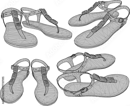 vector sketch illustration silhouette design 3d rendering of women's fashion sandals 