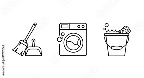 Cleaning tools including a broom washer and bucket silhouette