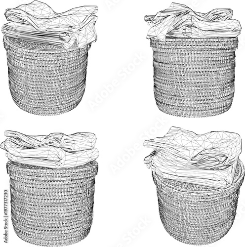 vector sketch silhouette illustration design 3d rendering bamboo basket for dirty clothes laundry
