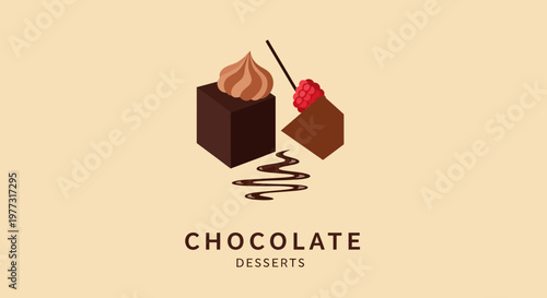 Modern Chocolate Dessert Logo with Raspberry and Cream Swirl