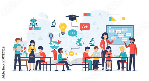 Modern Classroom Education: Students Learn STEM, Technology, and Innovation