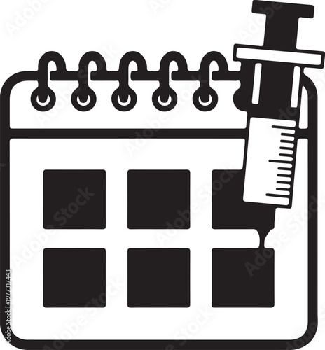 Stylized icon of a calendar with a syringe superimposed, representing medical appointments or vaccinations