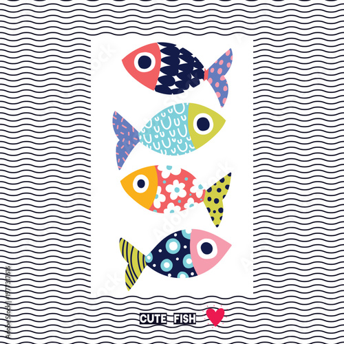 Cute fish card. Sea illustration.