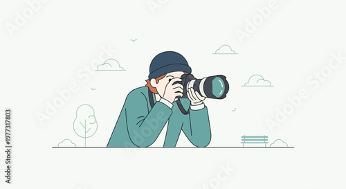 Photographer Capturing Scene with Professional Camera in Park