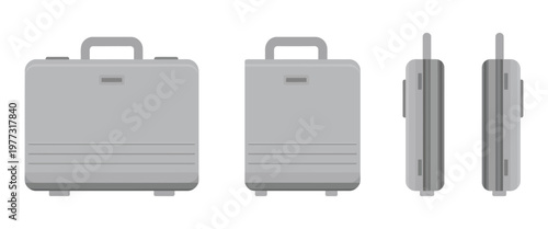 Metal suitcase set vector illustration showing durable luggage pieces isolated on white background for travel and packing design.