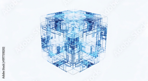 Floating holographic data cube isolated artificial intelligence concept