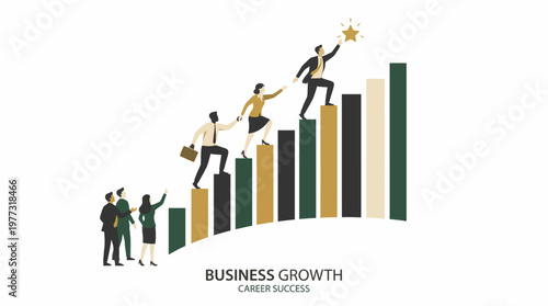 Business Growth Ladder Chart Flat Vector Financial Success Concept