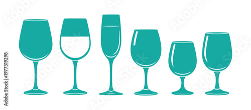 Vector collection of wine glass silhouettes showing multiple wine glass types.