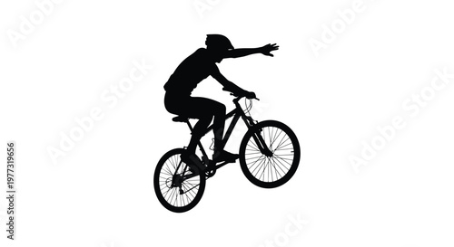 Black silhouette vector illustration of a cyclist performing a stunt on a mountain bike