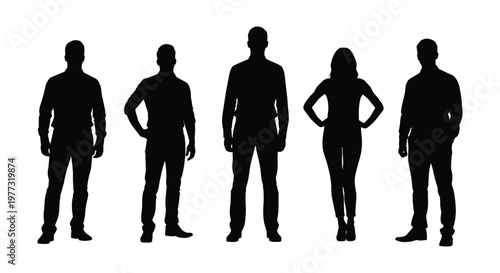 Professional business team silhouette vector graphic showing diverse colleagues standing together in a formal corporate setting