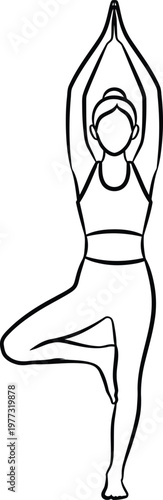 Illustration of a woman performing a yoga tree pose