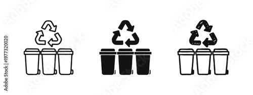 Fotografi Recycling Bins Icon Set for Waste Sorting and Sustainability
