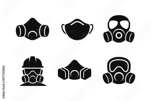 Respirator mask safety solid black icon set vector illustration