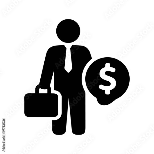Business finance person solid black icon vector illustration