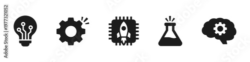 Tech innovation icon set solid black icon set vector illustration