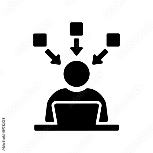 Task assignment laptop user solid black icon vector illustration