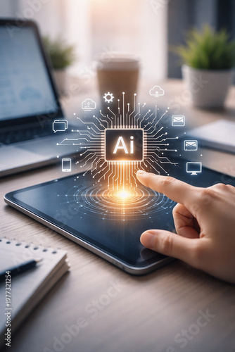 Artificial intelligence interface on tablet with user interaction