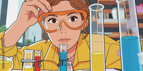 Female Scientist in Laboratory with Chemical Glassware