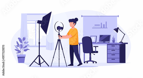 Man Adjusting Photography Lighting Equipment.