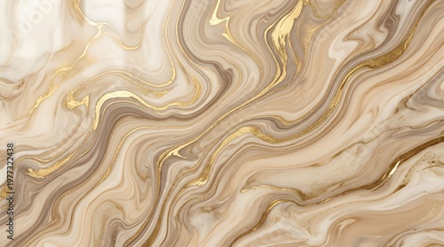 Fluid marble texture with warm beige and gold accents, luxury abstract