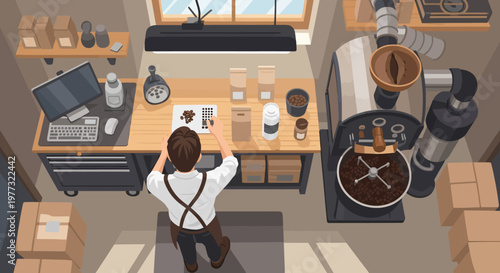 Man Working in Coffee Roasting Facility.