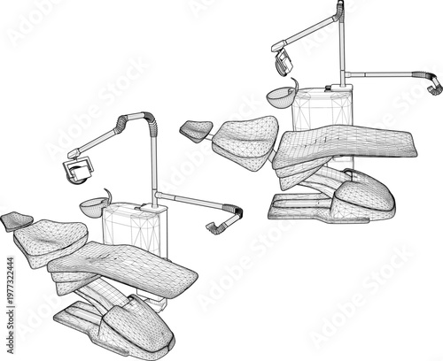 Vector sketch illustration silhouette design 3d rendering of dental treatment chair for dentist clinic 