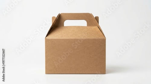 Kraft gable box mockup on clean background, eco friendly takeaway packaging for food, bakery, and retail branding concept